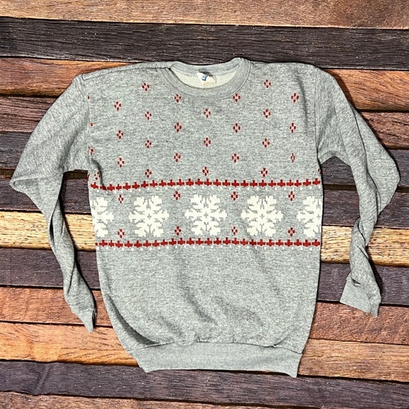 Vintage 80s Snowflakes Ugly Sweater Party Christmas Xmas 1980s Sweatshirt - Picture 1 of 4